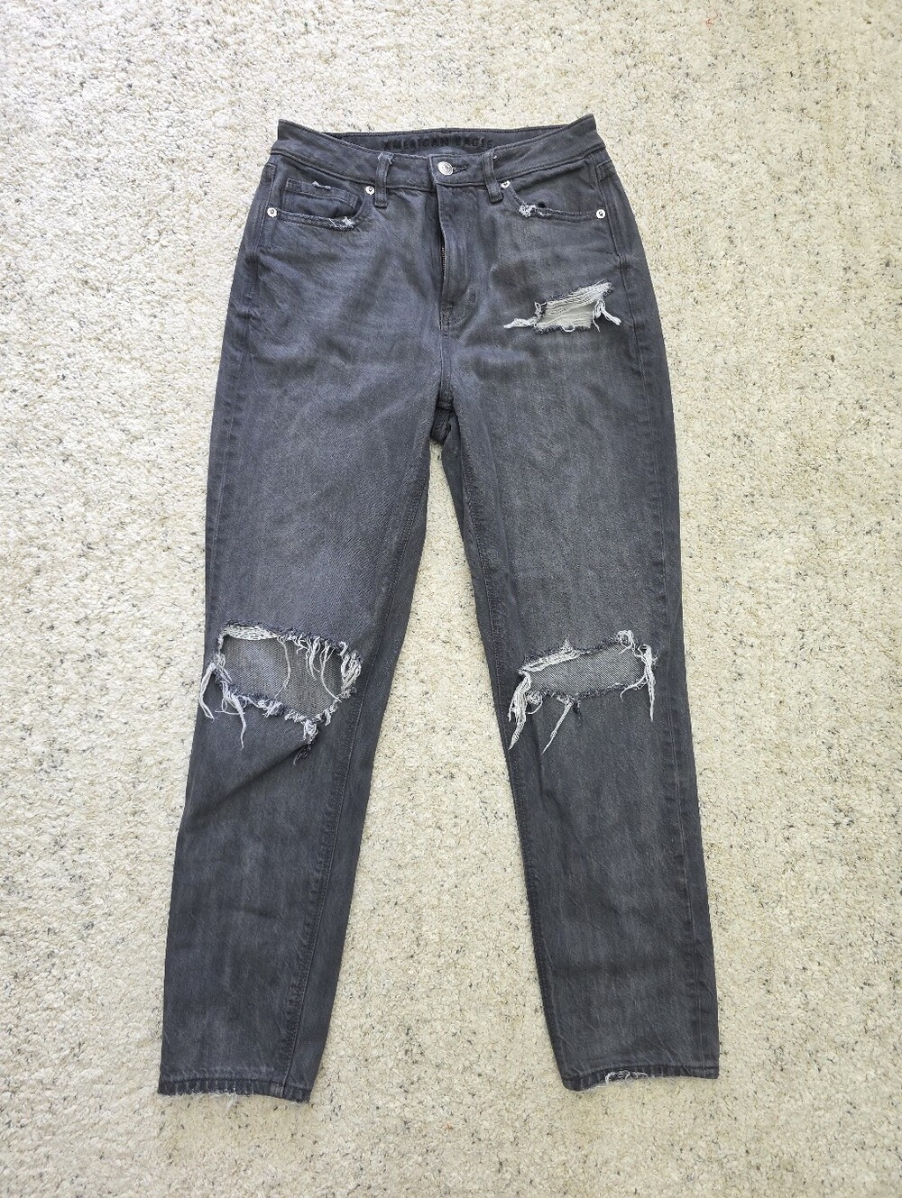 American Eagle Outfitters Mom High Rise Women’s Distressed Gray Boyfriend Jeans